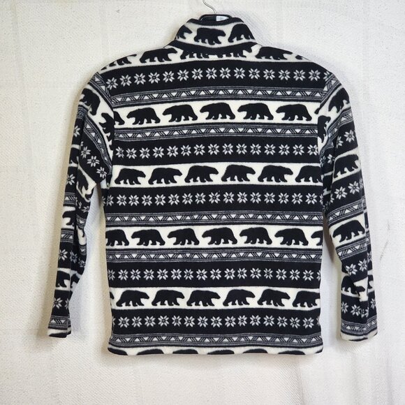 Falls Creek Black White ¼ Zip LS Poly Fleece Bear Motif Pull On Shacket Sz S 6/7 - Picture 12 of 16